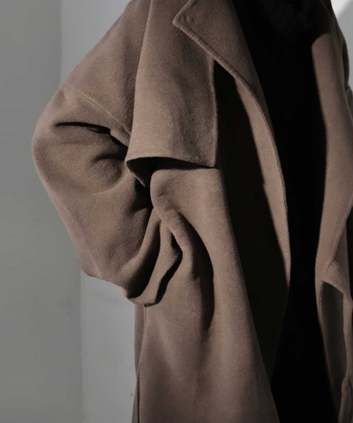 antiqua（アンティカ）の「気映え確実！極上素材手縫いノーカラーコート（チェスターコート・レディース・ブラック/ベージュ/カーキ/モスグリーン/モカ・FREE）」の14枚目の写真