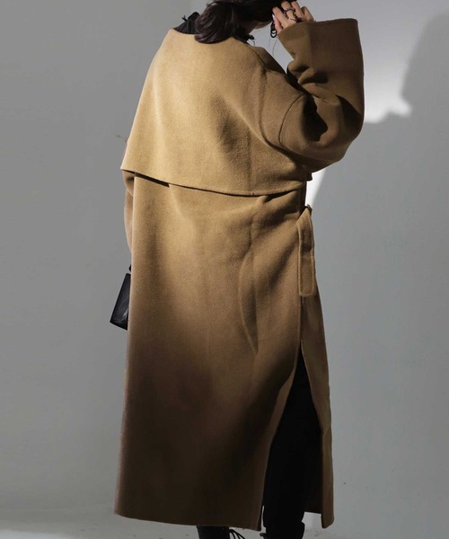 antiqua（アンティカ）の「気映え確実！極上素材手縫いノーカラーコート（チェスターコート・レディース・ブラック/ベージュ/カーキ/モスグリーン/モカ・FREE）」の20枚目の写真