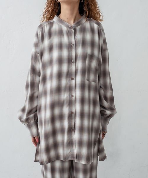 mystic（ミスティック）の「オンブレーチェックBIGシャツ（シャツ/ブラウス・レディース・ベージュ/ライム/ブルー・FREE）」の16枚目の写真