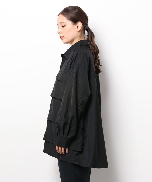 179/WG（イチナナキュウダブルジー）の「オーバーサイズミリタリーシャツブルゾン（ブルゾン・レディース・ブラック/カーキ・MEDIUM）」の5枚目の写真
