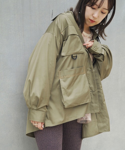 179/WG（イチナナキュウダブルジー）の「オーバーサイズミリタリーシャツブルゾン（ブルゾン・レディース・ブラック/カーキ・MEDIUM）」の11枚目の写真