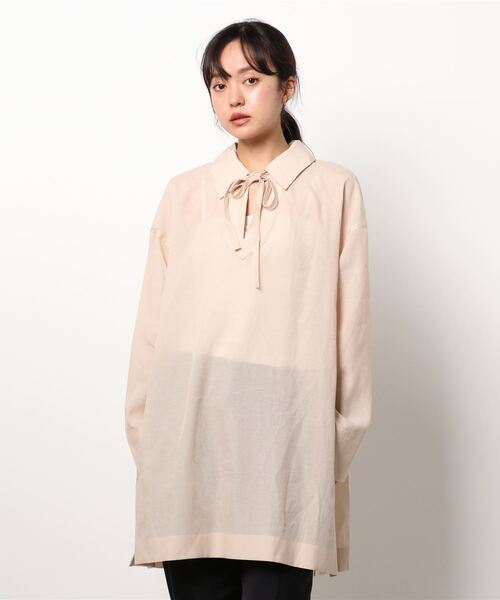 GARAGE OF GOOD CLOTHING（ガレージオブグッドクロージング）の「襟付きスキッパーシャツ＊（シャツ/ブラウス・レディース・ブラック/ベージュ・FREE）」の11枚目の写真