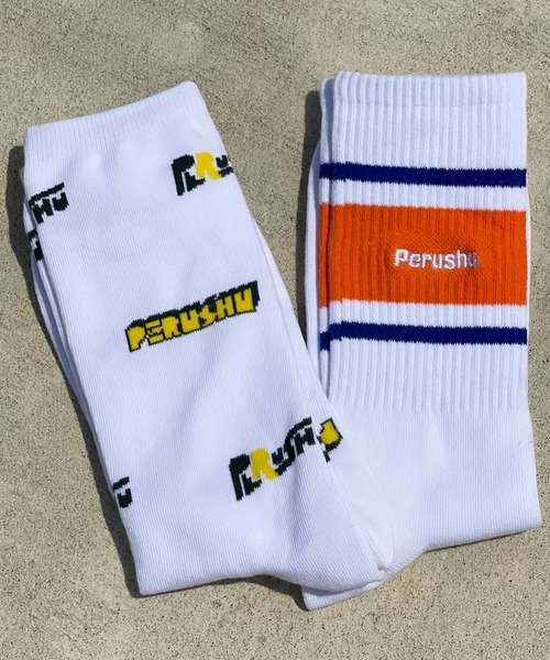 Perushu(ペルーシュ)の「【1周年記念アイテム】Perushuロゴソックス(ソックス/靴下・メンズ・ホワイト・FREE)」の1枚目の写真