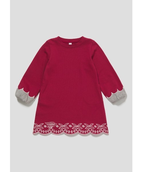 Design Tshirts Store graniph(デザイン ティーシャツ ストア グラニフ)の「コンビネーションオブリーフ|キッズスカラップド長袖スウェットワンピース(ワンピース・キッズ・ボルドー・110/130)」の2枚目の写真