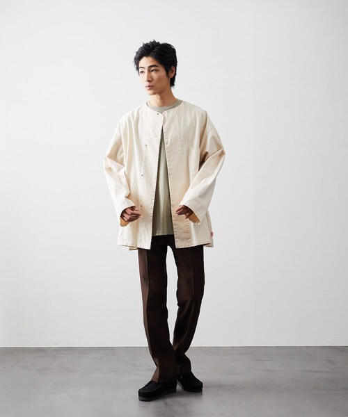 新品同様　ヒンソン　ドットボタンシャツ　ノーカラーオーバーシャツ　S　大き目 HINSON（ヒンソン）の「HINSON/ヒンソン ドットボタンシャツ