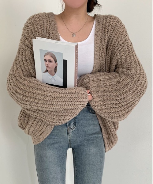 BEIDELLI（ベイデリー）の「[BELLIDE MADE] オーバーサイズローゲージカーディガン（カーディガン/ボレロ・レディース・ブラック/ライトグレー/ダークグレー/ベージュ/オートミール・FREE）」の4枚目の写真