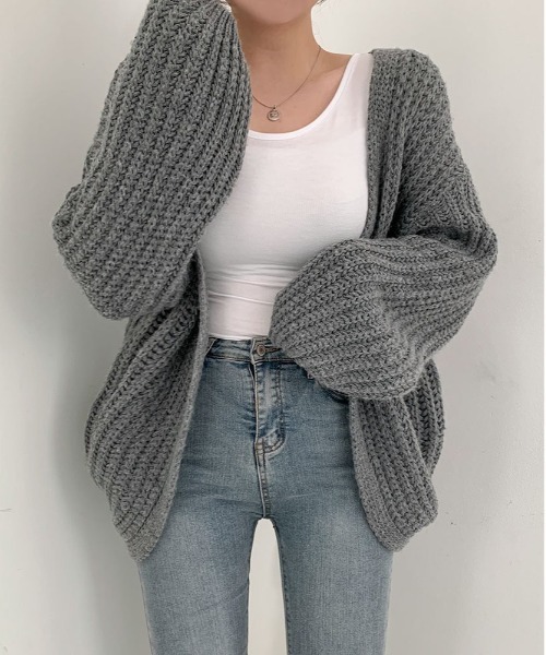 BEIDELLI（ベイデリー）の「[BELLIDE MADE] オーバーサイズローゲージカーディガン（カーディガン/ボレロ・レディース・ブラック/ライトグレー/ダークグレー/ベージュ/オートミール・FREE）」の3枚目の写真