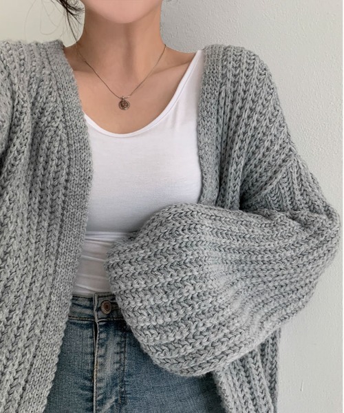 BEIDELLI（ベイデリー）の「[BELLIDE MADE] オーバーサイズローゲージカーディガン（カーディガン/ボレロ・レディース・ブラック/ライトグレー/ダークグレー/ベージュ/オートミール・FREE）」の8枚目の写真