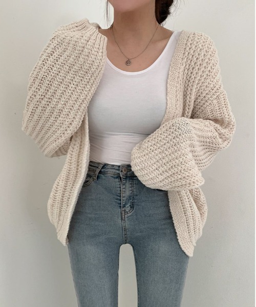 BEIDELLI（ベイデリー）の「[BELLIDE MADE] オーバーサイズローゲージカーディガン（カーディガン/ボレロ・レディース・ブラック/ライトグレー/ダークグレー/ベージュ/オートミール・FREE）」の6枚目の写真