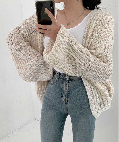 BEIDELLI（ベイデリー）の「[BELLIDE MADE] オーバーサイズローゲージカーディガン（カーディガン/ボレロ・レディース・ブラック/ライトグレー/ダークグレー/ベージュ/オートミール・FREE）」の12枚目の写真