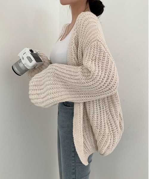 BEIDELLI（ベイデリー）の「[BELLIDE MADE] オーバーサイズローゲージカーディガン（カーディガン/ボレロ・レディース・ブラック/ライトグレー/ダークグレー/ベージュ/オートミール・FREE）」の20枚目の写真