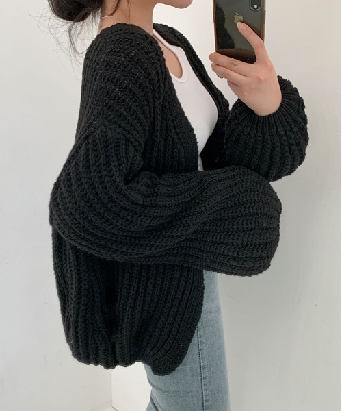 BEIDELLI（ベイデリー）の「[BELLIDE MADE] オーバーサイズローゲージカーディガン（カーディガン/ボレロ・レディース・ブラック/ライトグレー/ダークグレー/ベージュ/オートミール・FREE）」の11枚目の写真