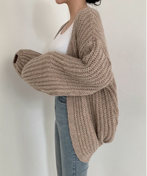 BEIDELLI（ベイデリー）の「[BELLIDE MADE] オーバーサイズローゲージカーディガン（カーディガン/ボレロ・レディース・ブラック/ライトグレー/ダークグレー/ベージュ/オートミール・FREE）」の7枚目の写真