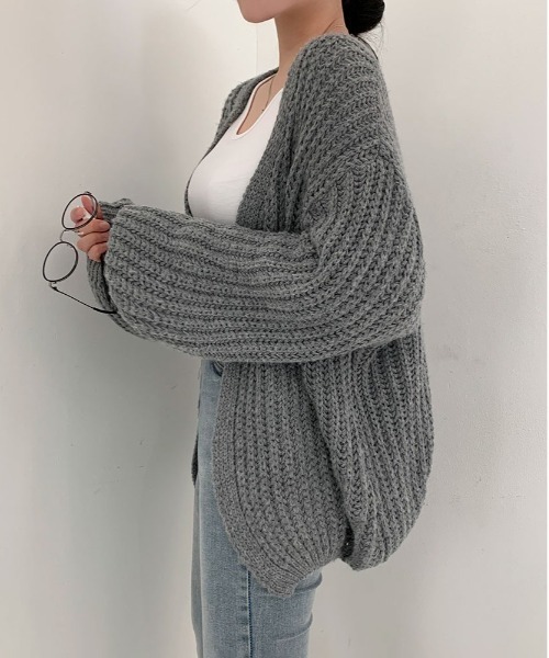 BEIDELLI（ベイデリー）の「[BELLIDE MADE] オーバーサイズローゲージカーディガン（カーディガン/ボレロ・レディース・ブラック/ライトグレー/ダークグレー/ベージュ/オートミール・FREE）」の21枚目の写真