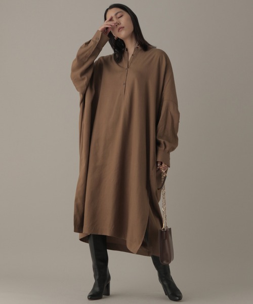 美品 Chaosフィールツイルシャツワンピース ダークグレー ゆったり Chaos（カオス）の「フィールツイルシャツワンピース（シャツ