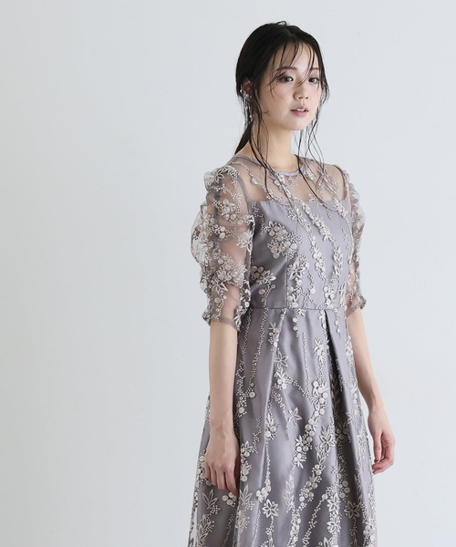 PourVous（プールヴー）の「七分袖&ミモレ丈 パーティー ドレス フラワー レース 大きいサイズ 結婚式 フォーマル 同窓会 オケージョンドレス ワンピース お呼ばれ 二次会 成人式 謝恩会 20代 30代（ドレス・レディース・シルバー/ブラック/ネイビー/モカ・S/M/L）」の18枚目の写真