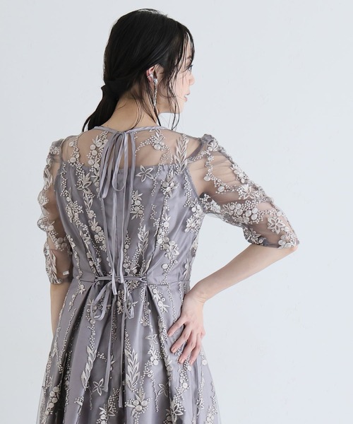 PourVous（プールヴー）の「七分袖&ミモレ丈 パーティー ドレス フラワー レース 大きいサイズ 結婚式 フォーマル 同窓会 オケージョンドレス ワンピース お呼ばれ 二次会 成人式 謝恩会 20代 30代（ドレス・レディース・シルバー/ブラック/ネイビー/モカ・S/M/L）」の19枚目の写真