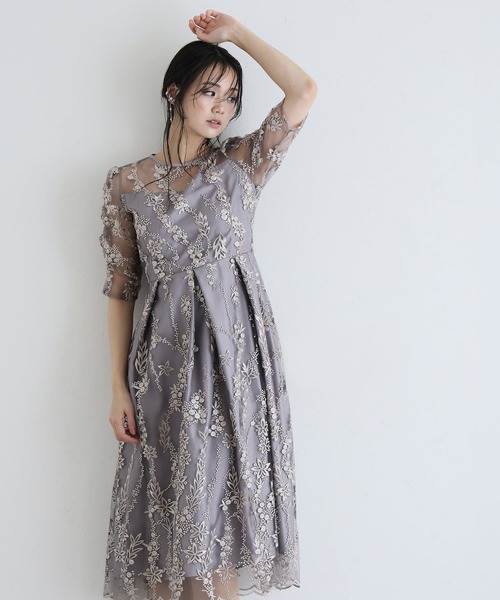 PourVous（プールヴー）の「七分袖&ミモレ丈 パーティー ドレス フラワー レース 大きいサイズ 結婚式 フォーマル 同窓会 オケージョンドレス ワンピース お呼ばれ 二次会 成人式 謝恩会 20代 30代（ドレス・レディース・シルバー/ブラック/ネイビー/モカ・S/M/L）」の20枚目の写真