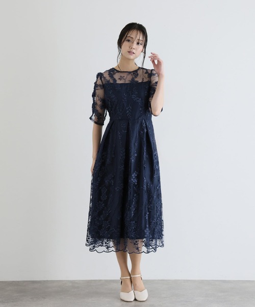 PourVous（プールヴー）の「七分袖&ミモレ丈 パーティー ドレス フラワー レース 大きいサイズ 結婚式 フォーマル 同窓会 オケージョンドレス ワンピース お呼ばれ 二次会 成人式 謝恩会 20代 30代（ドレス・レディース・シルバー/ブラック/ネイビー/モカ・S/M/L）」の21枚目の写真