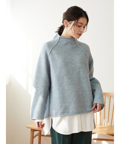 Green Parks(グリーンパークス)の「ウールライクショート丈ハイネックプルオーバー*(ニット/セーター・レディース・ライラック/ブラック/ライトベージュ/ブルーグリーン・FREE)」の7枚目の写真