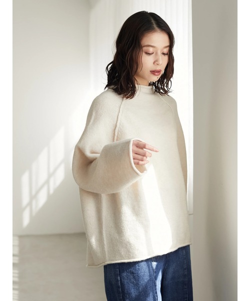 Green Parks(グリーンパークス)の「ウールライクショート丈ハイネックプルオーバー*(ニット/セーター・レディース・ライラック/ブラック/ライトベージュ/ブルーグリーン・FREE)」の10枚目の写真