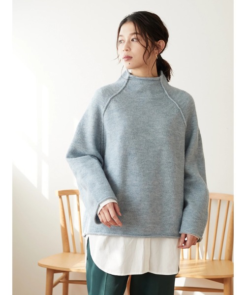 Green Parks(グリーンパークス)の「ウールライクショート丈ハイネックプルオーバー*(ニット/セーター・レディース・ライラック/ブラック/ライトベージュ/ブルーグリーン・FREE)」の14枚目の写真