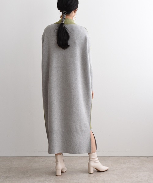 LHELBIE（レルビエ）の「バイカラーニットワンピース（ワンピース・レディース・ベージュ/グリーン/ダークグレー・M）」の6枚目の写真