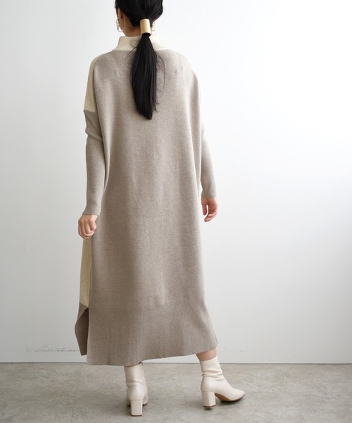 LHELBIE（レルビエ）の「バイカラーニットワンピース（ワンピース・レディース・ベージュ/グリーン/ダークグレー・M）」の16枚目の写真