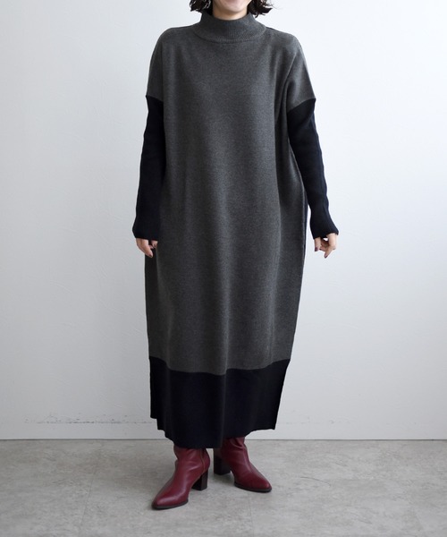 LHELBIE（レルビエ）の「バイカラーニットワンピース（ワンピース・レディース・ベージュ/グリーン/ダークグレー・M）」の22枚目の写真