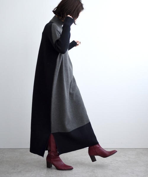 LHELBIE（レルビエ）の「バイカラーニットワンピース（ワンピース・レディース・ベージュ/グリーン/ダークグレー・M）」の20枚目の写真