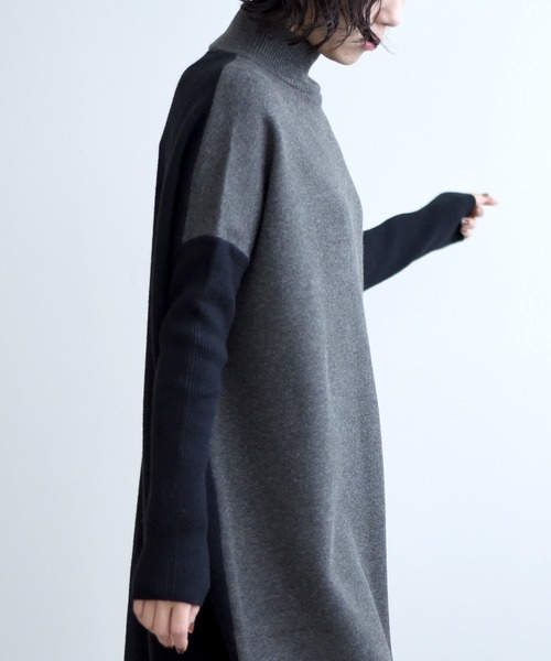 LHELBIE（レルビエ）の「バイカラーニットワンピース（ワンピース・レディース・ベージュ/グリーン/ダークグレー・M）」の15枚目の写真