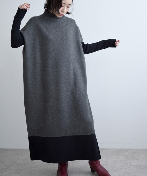 LHELBIE（レルビエ）の「バイカラーニットワンピース（ワンピース・レディース・ベージュ/グリーン/ダークグレー・M）」の17枚目の写真