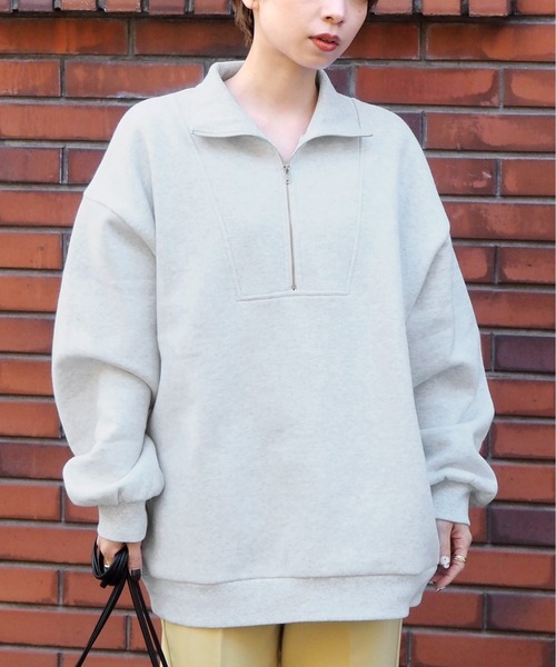 tiptop（ティップトップ）の「裏起毛ハーフジップスウェット（スウェット・レディース・アイボリー/ブラック/ダークグリーン/エンジ/グレー・FREE）」の4枚目の写真