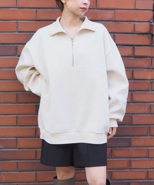 tiptop（ティップトップ）の「裏起毛ハーフジップスウェット（スウェット・レディース・アイボリー/ブラック/ダークグリーン/エンジ/グレー・FREE）」の2枚目の写真
