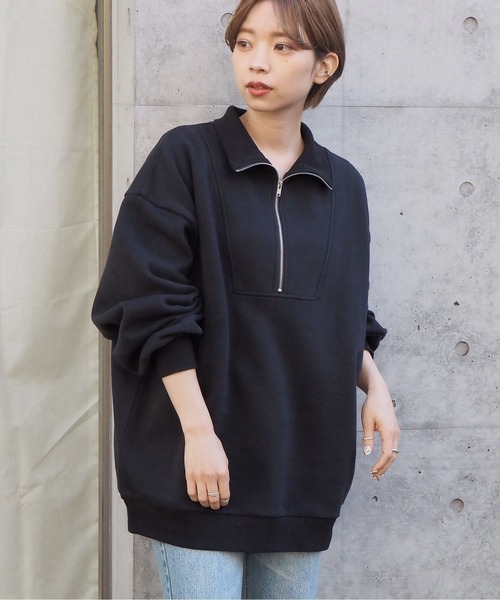 tiptop（ティップトップ）の「裏起毛ハーフジップスウェット（スウェット・レディース・アイボリー/ブラック/ダークグリーン/エンジ/グレー・FREE）」の3枚目の写真