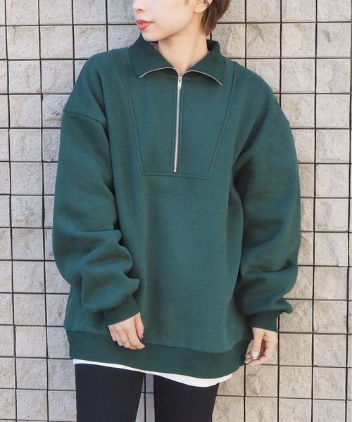 tiptop（ティップトップ）の「裏起毛ハーフジップスウェット（スウェット・レディース・アイボリー/ブラック/ダークグリーン/エンジ/グレー・FREE）」の5枚目の写真