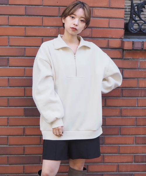 tiptop（ティップトップ）の「裏起毛ハーフジップスウェット（スウェット・レディース・アイボリー/ブラック/ダークグリーン/エンジ/グレー・FREE）」の13枚目の写真