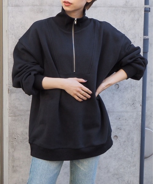 tiptop（ティップトップ）の「裏起毛ハーフジップスウェット（スウェット・レディース・アイボリー/ブラック/ダークグリーン/エンジ/グレー・FREE）」の10枚目の写真