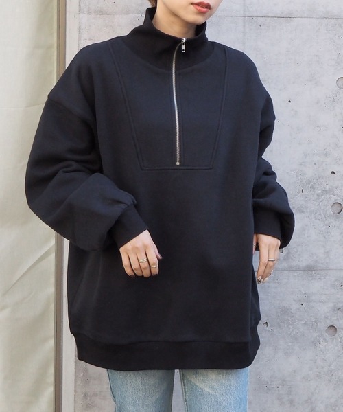 tiptop（ティップトップ）の「裏起毛ハーフジップスウェット（スウェット・レディース・アイボリー/ブラック/ダークグリーン/エンジ/グレー・FREE）」の19枚目の写真