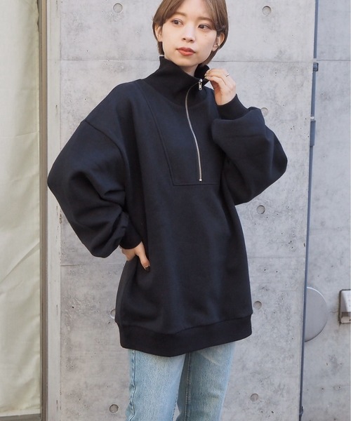 tiptop（ティップトップ）の「裏起毛ハーフジップスウェット（スウェット・レディース・アイボリー/ブラック/ダークグリーン/エンジ/グレー・FREE）」の7枚目の写真