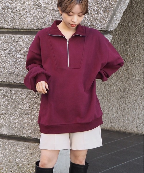tiptop（ティップトップ）の「裏起毛ハーフジップスウェット（スウェット・レディース・アイボリー/ブラック/ダークグリーン/エンジ/グレー・FREE）」の18枚目の写真