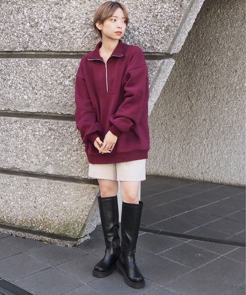 tiptop（ティップトップ）の「裏起毛ハーフジップスウェット（スウェット・レディース・アイボリー/ブラック/ダークグリーン/エンジ/グレー・FREE）」の12枚目の写真