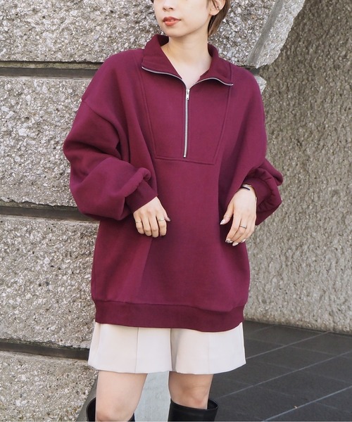 tiptop（ティップトップ）の「裏起毛ハーフジップスウェット（スウェット・レディース・アイボリー/ブラック/ダークグリーン/エンジ/グレー・FREE）」の21枚目の写真