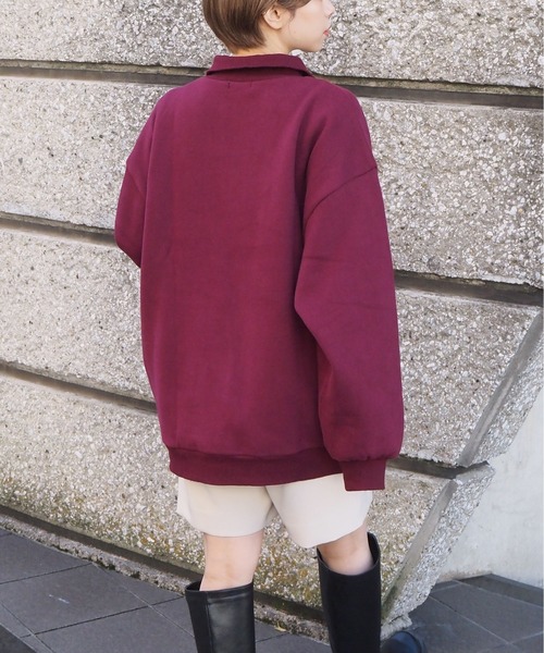 tiptop（ティップトップ）の「裏起毛ハーフジップスウェット（スウェット・レディース・アイボリー/ブラック/ダークグリーン/エンジ/グレー・FREE）」の9枚目の写真