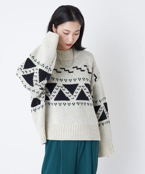 CIAOPANIC（チャオパニック）の「カウチン柄ニットプルオーバー