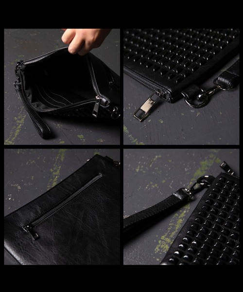 BLACK JACKALL CROWN（ブラックジャッカルクラウン）の「BLACK JACKALL CROWN スタッズ デコレーション 2WAY クラッチバッグ スクエアショルダー（クラッチバッグ・レディース・ブラック・FREE）」の9枚目の写真