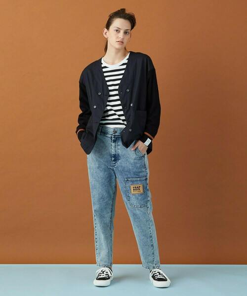 FRAPBOIS（フラボア）の「シャツジャケット（ノーカラージャケット・レディース・ブラック/カーキ・1/2）」の3枚目の写真