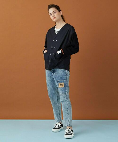 FRAPBOIS（フラボア）の「シャツジャケット（ノーカラージャケット・レディース・ブラック/カーキ・1/2）」の4枚目の写真