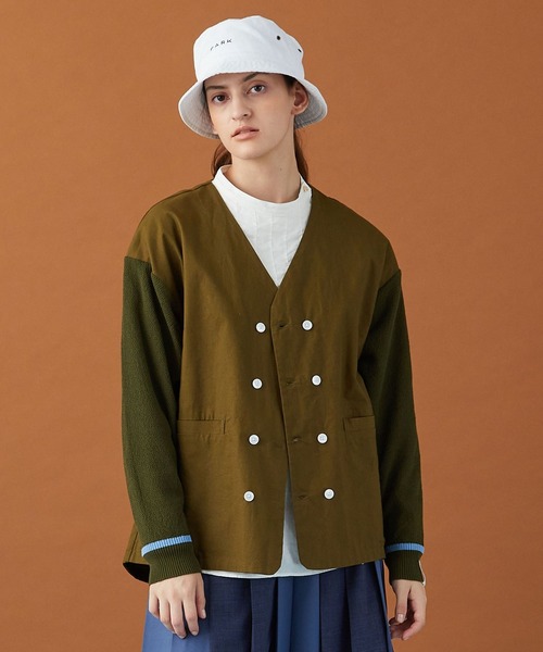 FRAPBOIS（フラボア）の「シャツジャケット（ノーカラージャケット・レディース・ブラック/カーキ・1/2）」の2枚目の写真