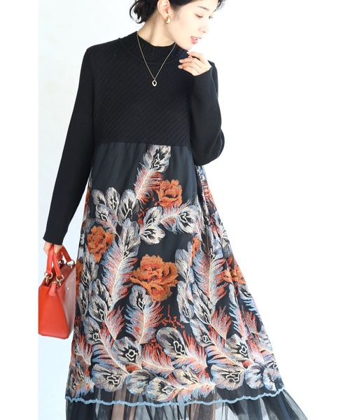 ワンピース 艶めく花と羽刺繍のリュクスなベールミディアムワンピース ワンピース Cawaii カワイイ のファッション